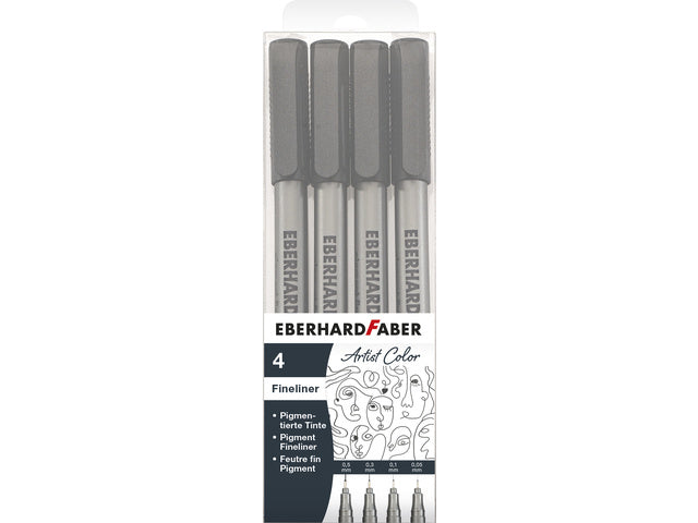 Pigment Fineliner Eberhard Faber 4. Im schwarzen Etui, 0,05, 0,1, 0,3 und 0,5 mm