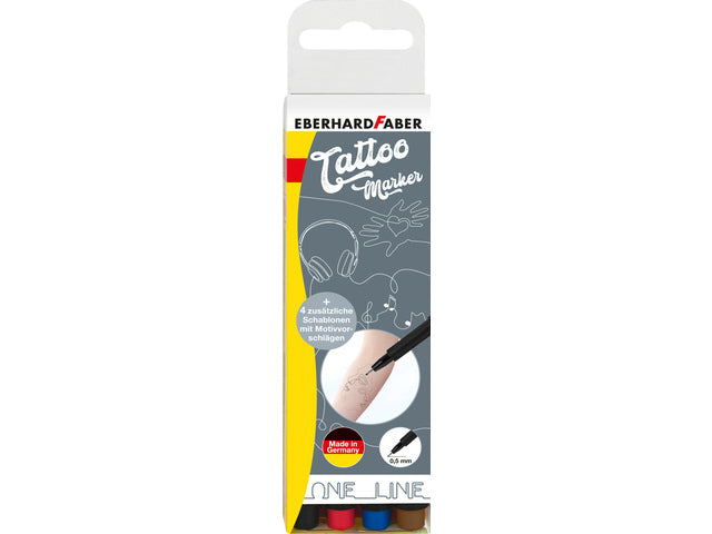 Tattoostift Eberhard Faber 4 stuks, 4 kleuren rood, bruin, zwart en blauw