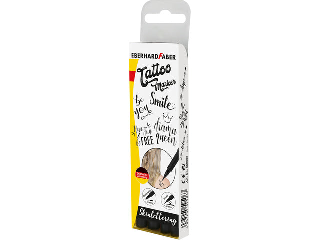Tattoostift Eberhard Faber 4 stuks Brush en kalligrafie zwart