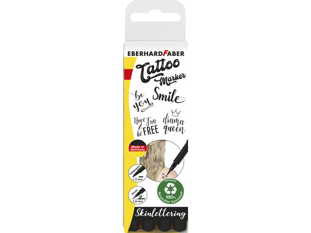 Tattoostift Eberhard Faber 4 stuks Brush en kalligrafie zwart