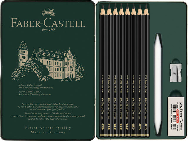 Grafietpotlood Faber-Castell Pitt Mat Etui set 11 stuks