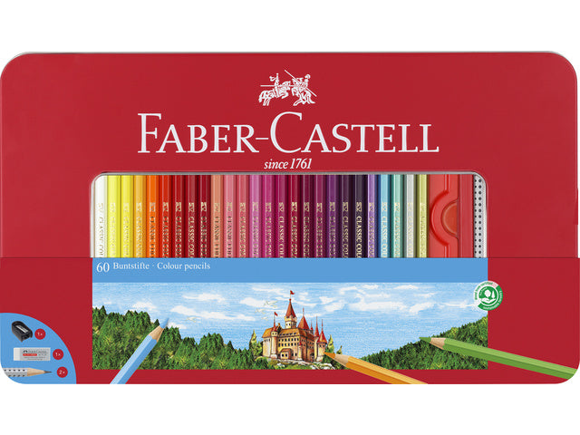 Kleurpotlood Faber-Castell Castle zeskantige metalen etui 60 stuks met accessoires