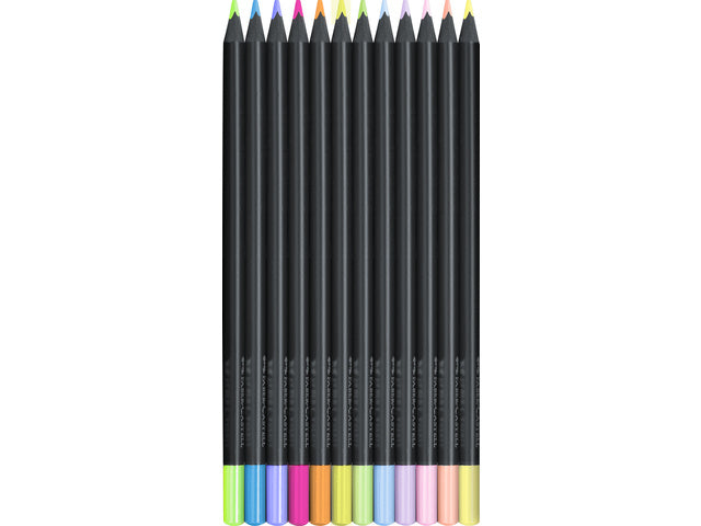 Kleurpotlood Faber-Castell Black Edition 12 stuks neon+pastel in kartonnen etui