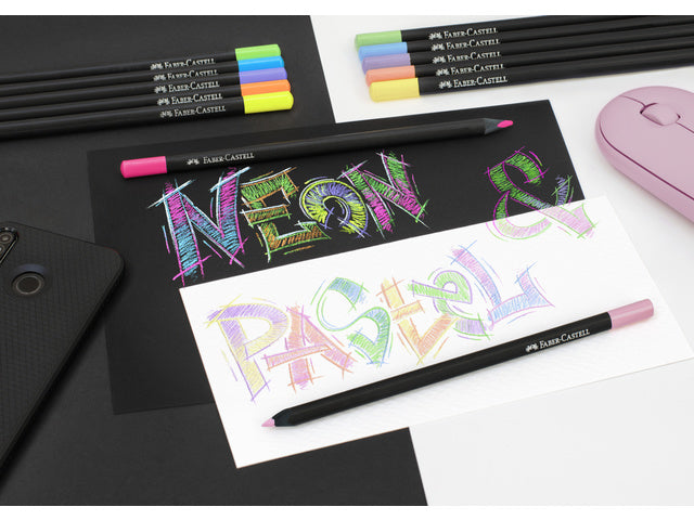 Kleurpotlood Faber-Castell Black Edition 12 stuks neon+pastel in kartonnen etui