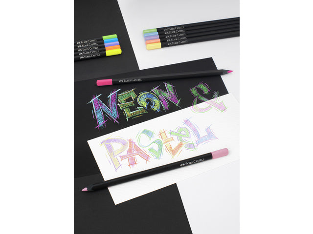 Kleurpotlood Faber-Castell Black Edition 12 stuks neon+pastel in kartonnen etui