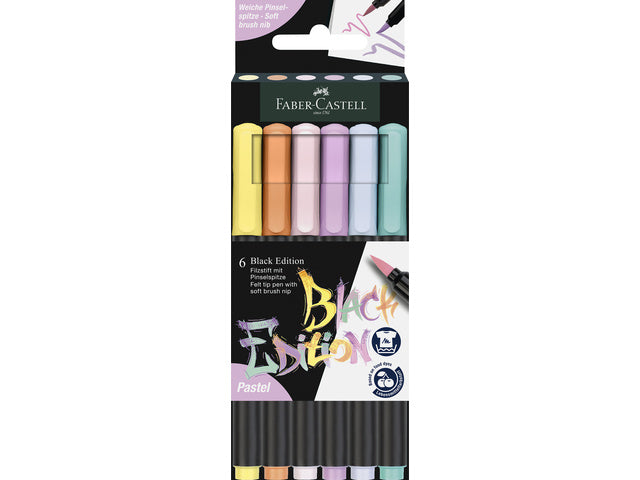 Pinselstift Faber-Castell Black Edition Pastell 6 Stück im Kartonetui