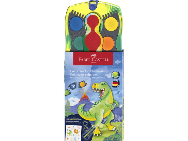 Waterverfdoos Faber-Castell Connector 12 Farben + 1 Tube im Dunkeln leuchtender Glitzer Dino