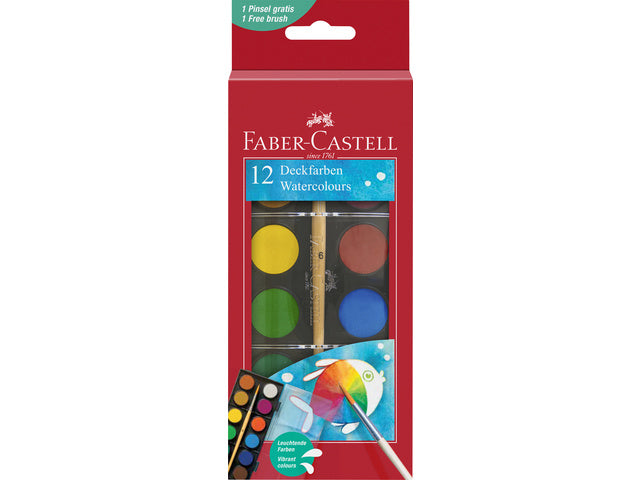 Waterverfdoos Faber-Castell 12 Farben (Durchmesser 24cm) inkl. Pensel