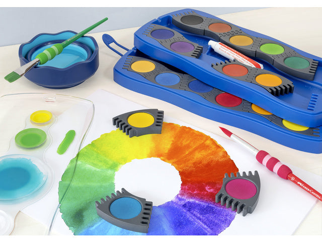 Waterverfdoos Faber-Castell 24 kleuren +1 tube met Connector Blauw
