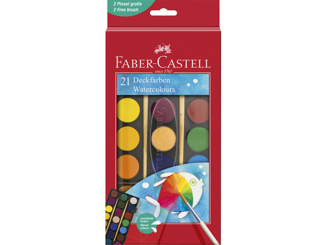 Waterverfdoos Faber-Castell 21 Farben (Durchmesser 24cm) inkl. Pensel