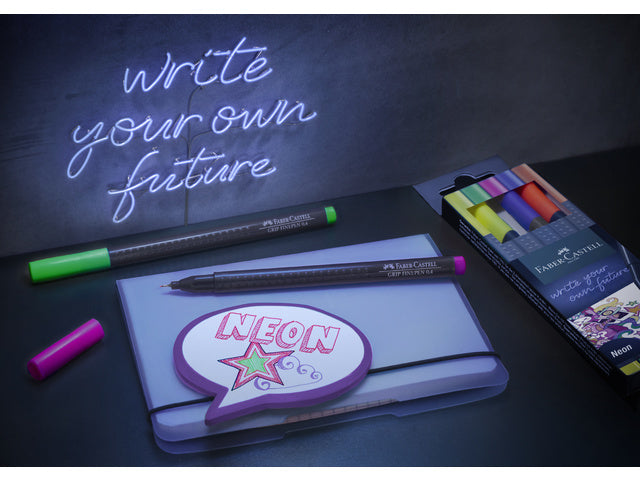 Fineliner Faber-Castell Grip 0,4mm etui 5 stuks neon assorti