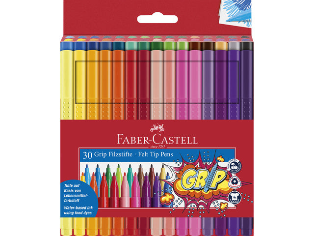 Viltstiften Faber-Castell Grip 30x sort. Kleuren