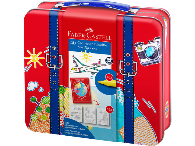 Viltstiften Faber-Castell Connector in reiskoffer, inhoud 46 stuks