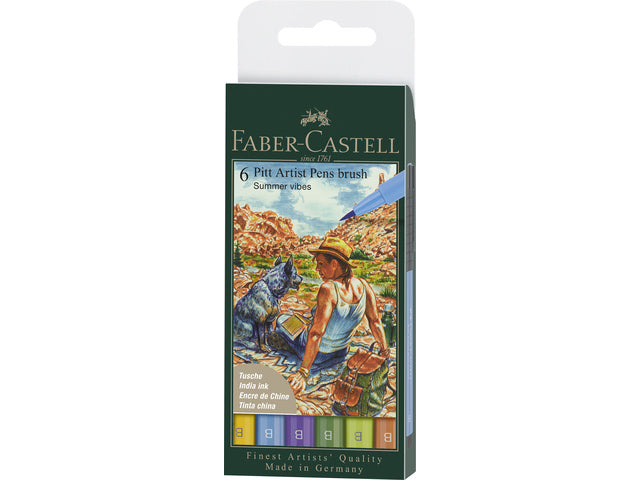Tekenstift Faber-Castell Pitt Artist Pen Brush etui 6 stuks Zomer