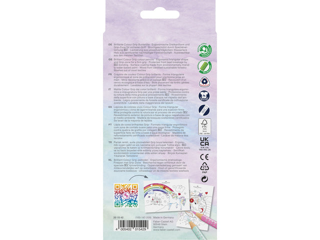 Kleurpotlood Faber-Castell Grip Unicorn 10-Farben-Griff + 3 glitzernde Pastellfarben inklusive Einhornaufkleber
