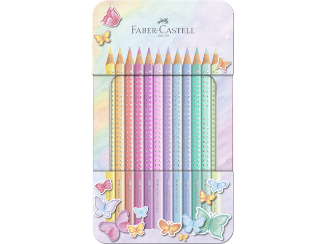 Kleurpotloden Faber-Castell Sparkle pastel 12 stuks in blik etui