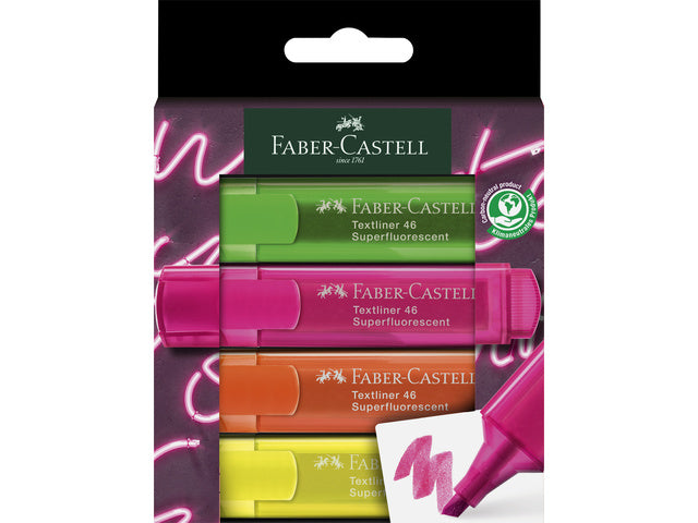 Tekstmarkers Faber-Castell 46 neon 4 stuks in kartonnen etui