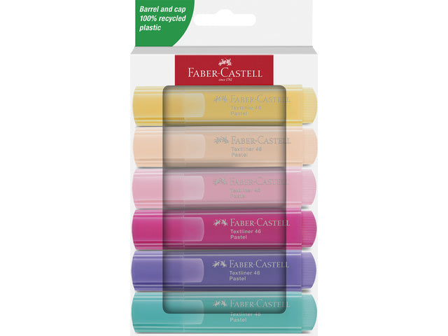 Tekstmarker Faber-Castell 46 Pastel 6stuks blush, roze, lila, turquoise, vanille, poeder in kartonnen etui