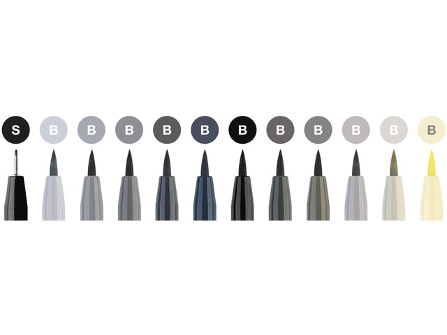 Tekenstift Faber-Castell Pitt Artist Pen Penseelset 12 stuks grijstinten
