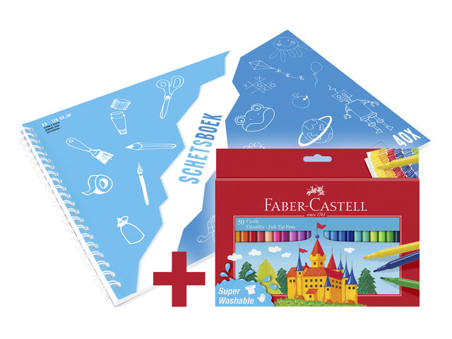 Viltstift Faber-Castell 50 Stück sortiert + gratis A3 Kangaro Notizbuch