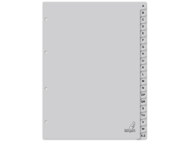 Tabblad Kangaro A4 letters PP 120 micron grijs 4-gaats 20-delig AZ