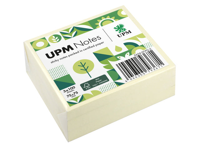 UPM-Notizen 75x75 Pastellgelb Packung 3x 100 Blatt
