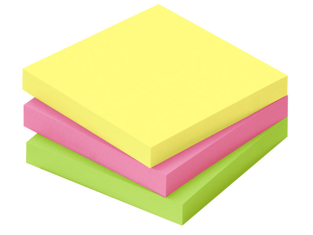 Info notes 75x75mm 3 x 100 blaadjes, 3 kleuren, FSC, hanging hole.