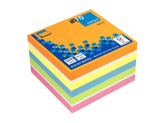 Info Notizen 75x75mm bunt gemischter Block mit 450 mm Breite