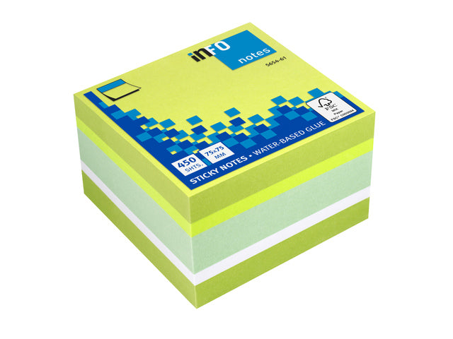 Info Notizen 75x75mm sortierter bunter Block mit 450 Vel