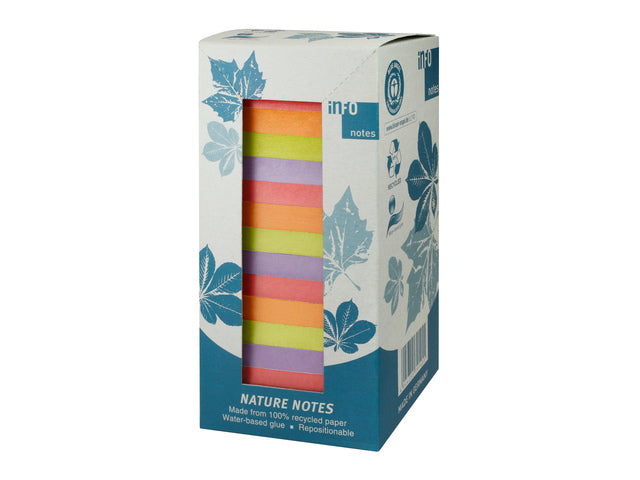 Info-Notizen, 75 x 75 mm, 16 x 100 Blätter, 4 Farben, blauer Engel, Verpackung.