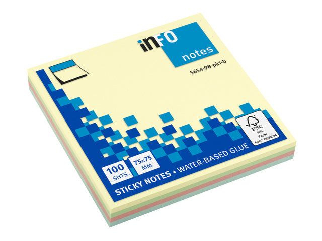 Infozettel 75x75mm Pastellblock a 100 Blatt