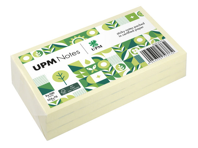 UPM notes 125x75 pastel geel pak 3x 100 vel