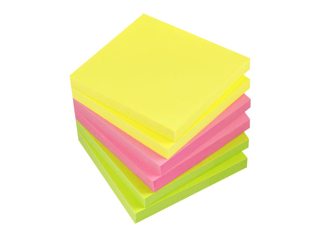 Info Notes 75x75mm assorti felle kleuren pak a 6 blok