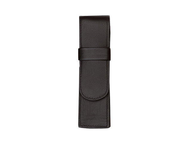 Pennenetui voor 2 stuks zwart leer 14 x 4,5 x 2,5 cm