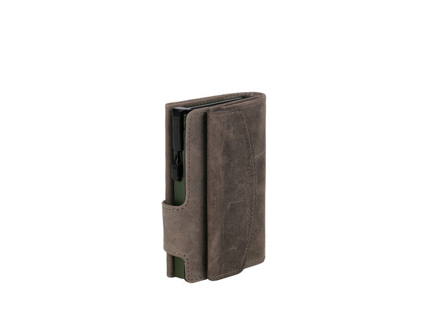 Pasjeshouder Clicksafe Jachtleer grau/grün RFID