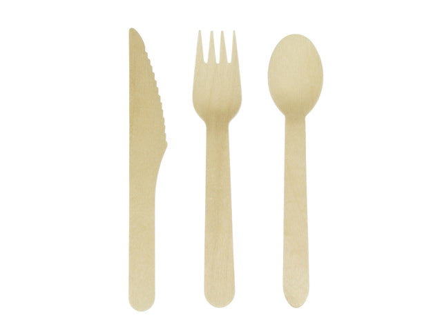 Bestekset hout Kangaro 200 st 70x lepel,65x vork,65x mes 160 mm, biologisch afbreekbaar