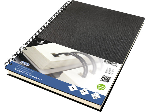 Dummyboek Kangaro A4 blanco 80 vel, wire-o, zwart linnen kaft