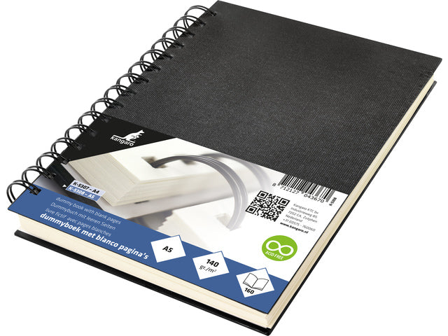 Dummyboek Kangaro A5 blanco 80 vel, wire-o, zwart linnen kaft