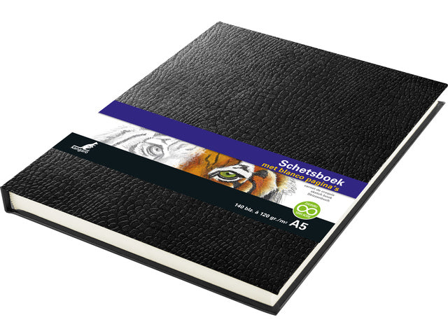 Schetsboek Kangaro A5 creme 120 grams blanco papier, 140 blz harde kaft opdruk jargon, zwart