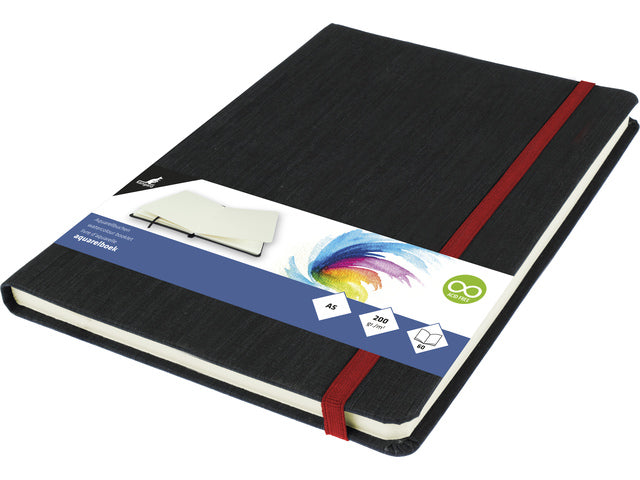 Aquarelboek Kangaro A5 luxe kaft 30 vel 200 grams aquarelpapier. Leeslint en elastiek.