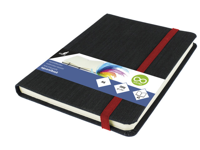Aquarelboek Kangaro A6 luxe kaft 30 vel 200 grams aquarelpapier. Leeslint en elastiek.