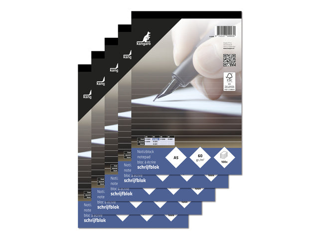 Schreibblock Kangaro A5, 60 Gramm, 100 Blatt Papier pro 5 Stück