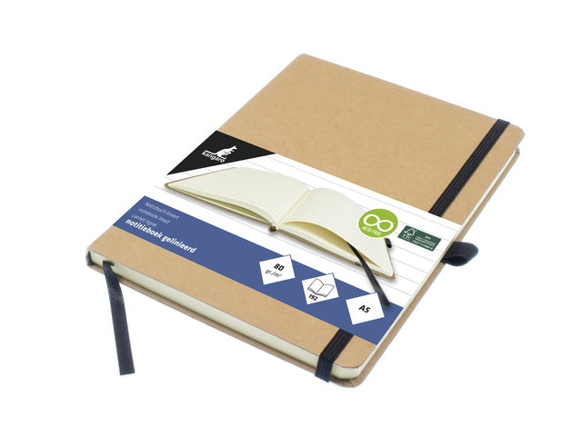Notizbuch Kangaro A5 Kraftpapier HC 96 Vel 80 Gramm Raum mit Elastik, Flusen und Federn