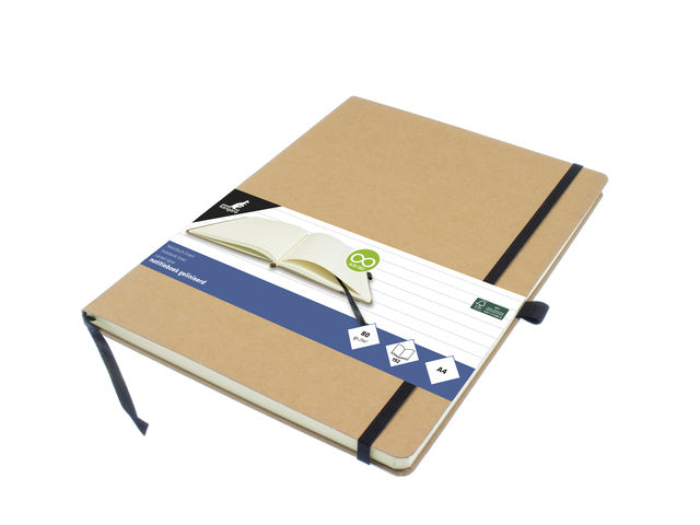 Notizbuch Kangaro A4 Kraftpapier HC 96 Vel 80 Gramm Raum mit Elastik, Flusen und Federn