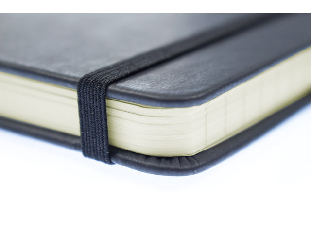 Notitieboek Kangaro A6 zwarte lijn PU HC 96 vel 80 grams roomwit met elastiek, lint en penlus