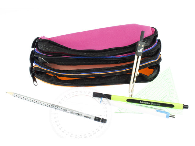 Etui Kangaro 3 vaks orange/blauw/fuchsia ca. 25x9x11cm