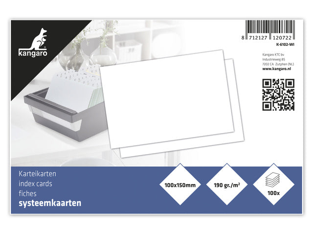 Systemkarte Kangaro 100x150mm weiß 190 Gramm, Packung mit 100 Vel