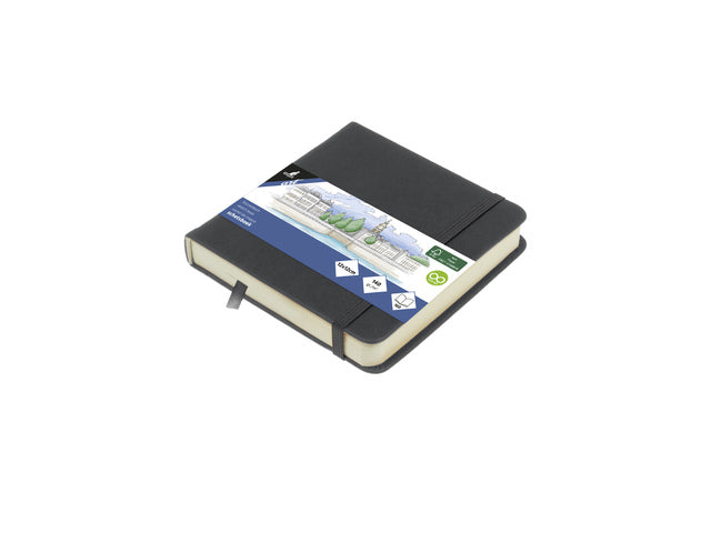 Schetsboek Kangaro 12x12cm Kaltgrau PU HC 80 Vel 140gr Raumweiß mit Elastik und Flusen