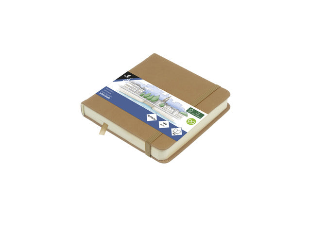Schetsboek Kangaro 12x12cm Taupe PU HC 80 Vel 140gr Raumweiß mit Elastik und Flusen
