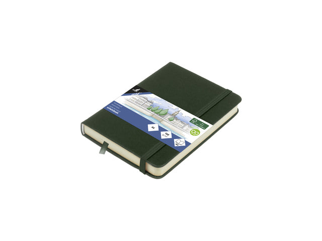 Schetsboek Kangaro A6 bosgroen PU HC 80 vel 140gr roomwit met elastiek en lint